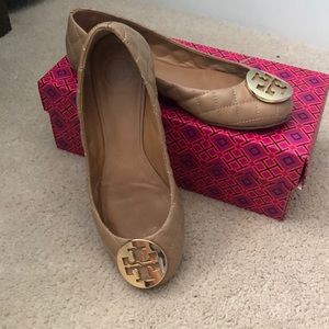 Tory Burch Nude Quilted Quinn Flat